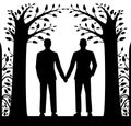 Laser cut card with two men holding hands, in natural ornament Royalty Free Stock Photo