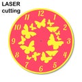 Laser cut clock with butterflies for interior. Template laser cutting machine for wood and metal