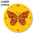 Laser cut clock with low-poly butterfly for interior. Template laser cutting machine for wood and metal