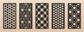 Laser cut, CNC cutting pattern. Vector set with abstract arabesque ornament Royalty Free Stock Photo