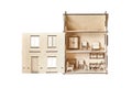 Laser cut doll house with small furniture made of plywood details Royalty Free Stock Photo