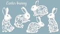 Laser cut Easter bunny rabbit. Floral fancy hare with laser cut pattern for die cutting. Laser cutting rabbit template Royalty Free Stock Photo