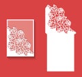 Laser cut envelope template for invitation wedding card. Paper greeting card with lace border