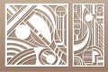 Laser cut panel. Set decorative card for cutting. Geometry line art pattern. Ratio 1:2, 1:1. Vector illustration