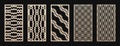 Laser cut panel set. Vector geometric patterns with zigzag lines, chevron, grid Royalty Free Stock Photo
