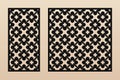 Laser cut panel set. Vector pattern with abstract floral grid ornament, chains Royalty Free Stock Photo