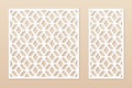 Laser cut panel set. Vector template with abstract geometric pattern, grid, mesh Royalty Free Stock Photo