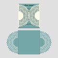 Laser cut paper lace folding card with mandala element. Cutting template for wedding invitation or card designs.