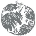 Papercut and cricut unicorn template vector illustration 6