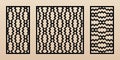 Laser cut pattern set. Vector abstract geometric ornament, grid, chevron, zigzag Royalty Free Stock Photo