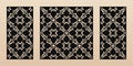 Laser cut pattern set. Vector geometric oriental ornament, abstract floral grid Royalty Free Stock Photo