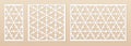 Laser cut pattern set. Vector design with geometric ornament, triangular grid Royalty Free Stock Photo