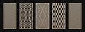 Laser cut patterns. Vector set with abstract geometric ornament, lines, grid Royalty Free Stock Photo