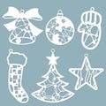 Laser cut template. Balls and Mittens Silhouette for cutting. Christmas paper craft. Geometric, knitting and openwork pattern