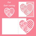 Laser cutting. Envelope pattern with a pattern of roses. Wedding or Valentine lace heart. Royalty Free Stock Photo