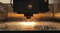 A laser cutting machine in action, creating sparks while processing metal sheets Royalty Free Stock Photo