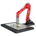 Laser cutting of metal by robotic arm, 3D rendering