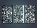 Laser cutting rectangular frames with decorative floral forms in steel blue color background Royalty Free Stock Photo