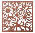 Laser cutting square panel. Abstract Openwork floral pattern. Pe