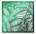 Laser cutting square panel. Openwork floral pattern with tropical leaves. Perfect for gift box silhouette ornament, wall art,