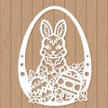 Laser cutting template. Easter basket with eggs and bunny. For cutting all kinds of materials. Vector