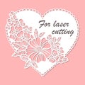 Laser cutting template. Lace heart with flowers. Vector