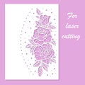 Laser cutting template. Openwork card with roses. Vector