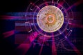 laser cyber hud on bitcoin as concept of focus on cryptocurrency