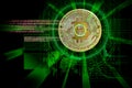 laser cyber hud on bitcoin as concept of focus on cryptocurrency