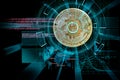 laser cyber hud on bitcoin as concept of focus on cryptocurrency