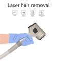 Laser device for removing unwanted hair in the hand of a nurse, beautician. Laser hair removal, cosmetic procedures for the body.