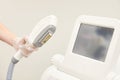 Laser elos medical device. Remove unwanted hair and asteriks. Cosmetology spa procedure at salon. Depilation equipment