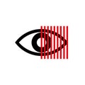 Laser eye correction logo minimal style, graphic image of a human eye with a red laser beam Royalty Free Stock Photo