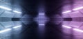 Laser Glowing Neon Retro Purple Blue Sci Fi Futuristic Alien Spaceship Concrete Cement Tunnel Corridor Garage Hall Stage Show