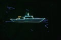 Laser graphics, pattern the beam of laser light. Sea, yacht, ship, Navy.