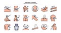 Laser hair removal line icons set. Editable stroke. Outline epilation symbols. Apparatus, equipment. Vector illustration isolated Royalty Free Stock Photo