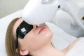 Laser hair removal of the mustache and chin of a young beautiful woman. Depilation on the face