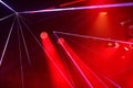 Laser and LED stage lighting fixtures at the show Royalty Free Stock Photo