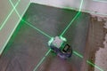 The laser level marks the lines for marking on the construction site Royalty Free Stock Photo