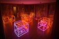 laser light maze with illuminated paths and walls