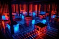 laser light maze with illuminated paths and walls