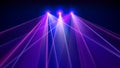 Laser light show. Bright led laser beams, dj light party. Illuminated blue pink stage, led strobe lights. Background, backdrop for Royalty Free Stock Photo