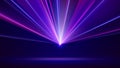 Laser light show. Bright led laser beams, dj light party. Illuminated blue pink stage, led strobe lights. Background, backdrop for