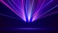 Laser light show. Bright led laser beams, dj light party. Illuminated blue pink stage, led strobe lights. Background, backdrop for Royalty Free Stock Photo