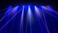 Laser light show. Bright led laser beams, dj light party. Illuminated blue stage, led strobe lights. Background, backdrop for Royalty Free Stock Photo