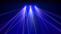 Laser light show. Bright led laser beams, dj light party. Illuminated blue stage, led strobe lights. Background, backdrop for