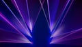 Laser light show. Bright led laser beams, dj light party, led strobe lights. Illuminated blue pink stage. Stage lighting effect. Royalty Free Stock Photo