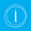Laser pointer icon on a blue background with abstract circles around and place for your text.