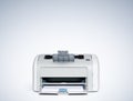 Laser printer front view, on a light blue background. File contains a path to isolation.