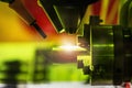 Laser processes the metal part in the laboratory or in production Royalty Free Stock Photo